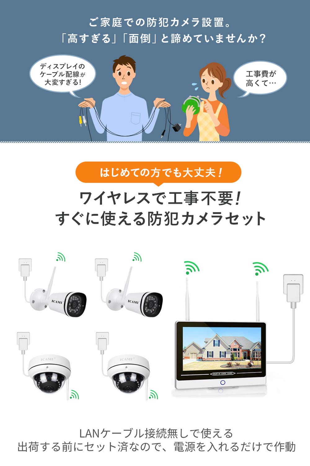 Amazon.co.jp: ICAMI 防犯カメラ ワイヤレス 屋外 屋内 [ネット環境